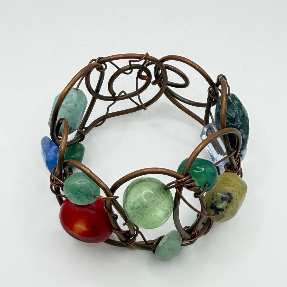 Colorful Wire‑Wrapped Bead Cuff – Artistic Boho Style (Size M)